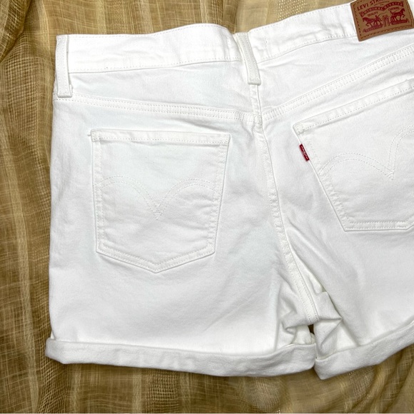 LEVI’S White Distressed Denim Mid Length Shorts - Picture 11 of 13